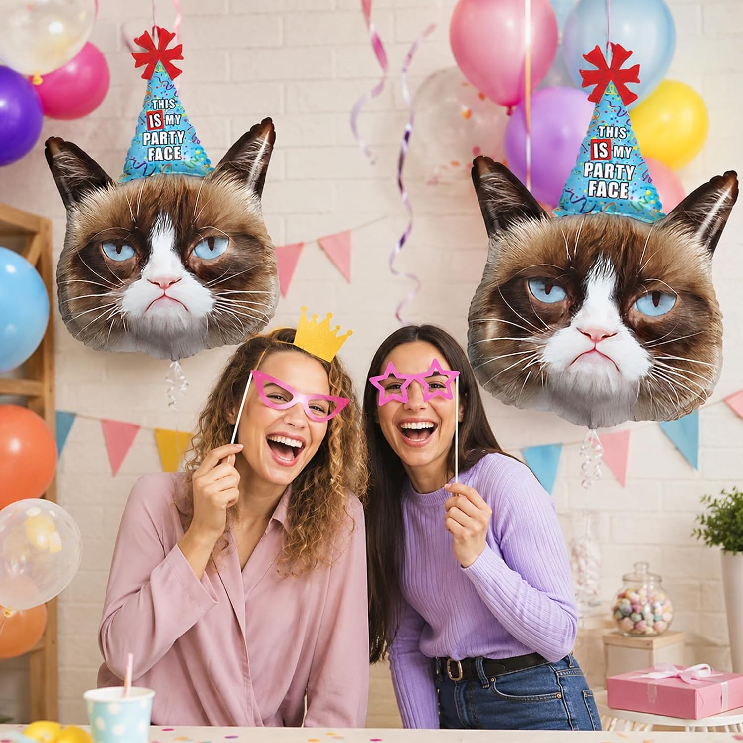 Koboko Grumpy Cat balony foliowe na przyjęcie urodzinowe z motywem kapelusza imprezowego i nadrukiem 