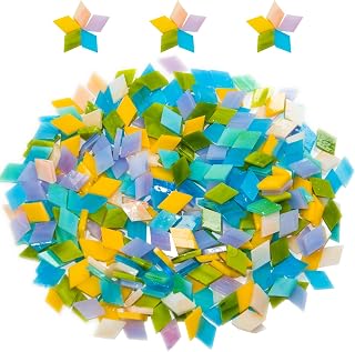 Mosaic Tiles for Crafts Bulk, 200g Glass Tile Pieces Stained, 320 Pcs Rhombus Shape Glass Mosaic Tiles for DIY Projects, Home Decoration, DIY Art (Mixed Color 04)