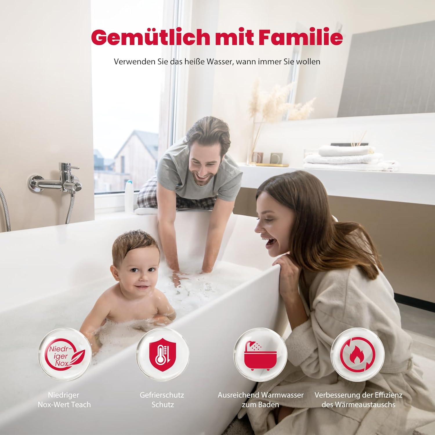 Family enjoying hot water from GASLAND water heater