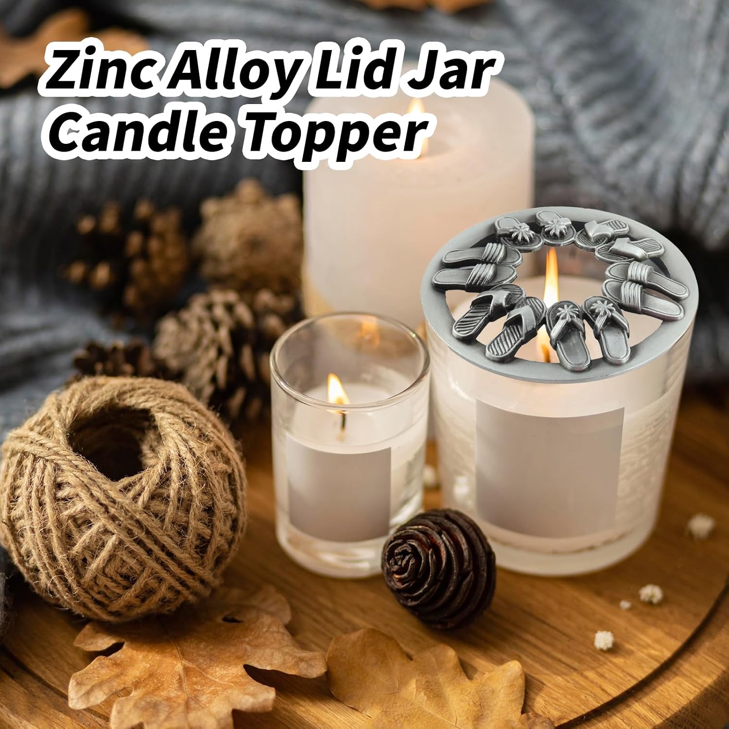 Zinc Alloy Lid Jar Candle Topper, Silver Slippers Pattern | Jar Lid Candle Toppers, to Burn Evenly Home Decor Accessories, Candles Shades Sleeves Cover Top Lid