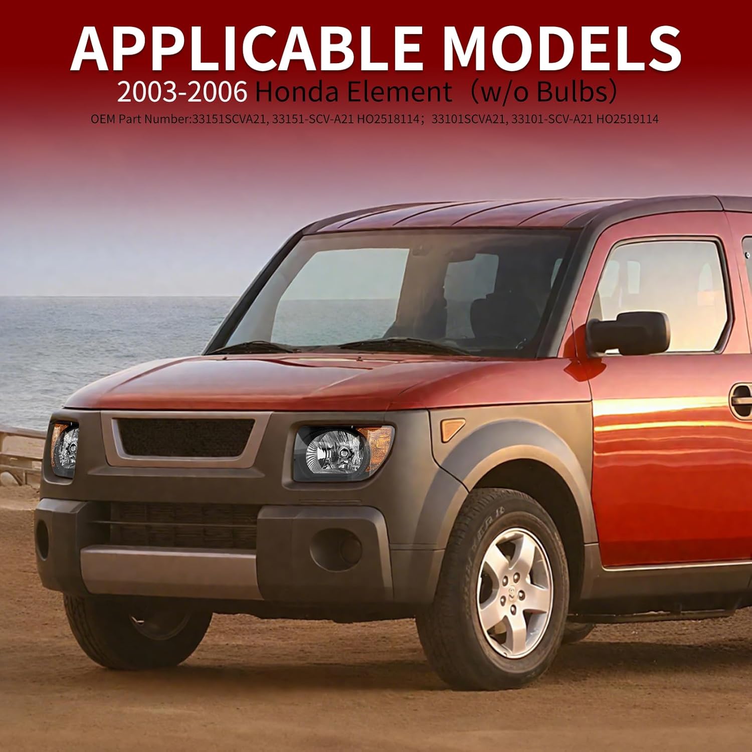 Headlight Assembly Compatible with 2003 2004 2005 2006 Honda Element Halogen Headlamp Left and Right Side Replacement w/o Bulbs (Black)