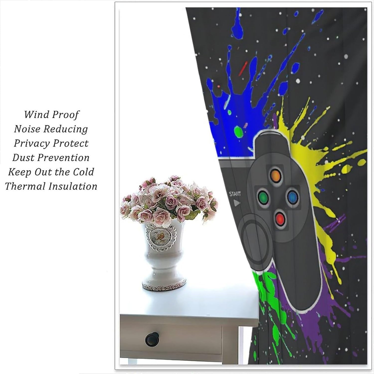 Gamepad Curtains for Boys Girls Teens Colorful Game Controller Thermal Insulated Room Curtains for Living Room, 42x45 Inch Blackout