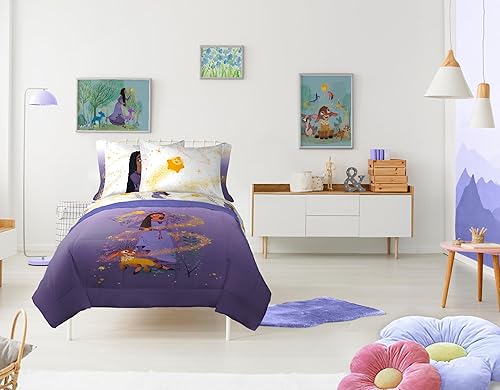 Miniatura 7 de Disney Wish - Juego de edredón tamaño individual, juego de cama de 5 piezas, incluye juego de sábanas y fundas de almohada, ropa de cama súper suave