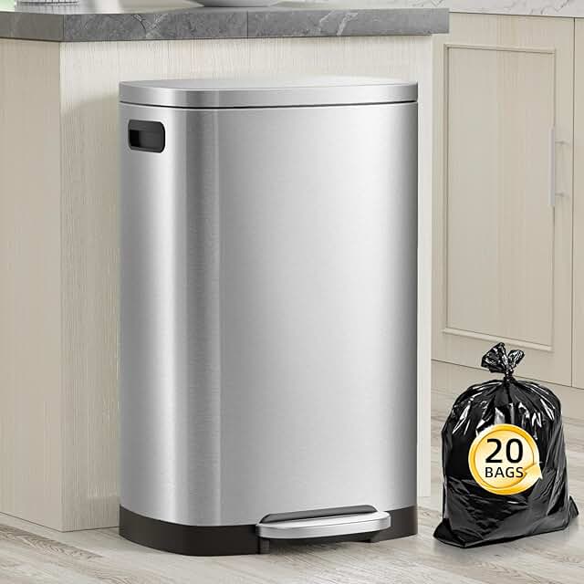 KdbK 13 Gallon Trash Can with Lid Red Stainless Steel Variant
