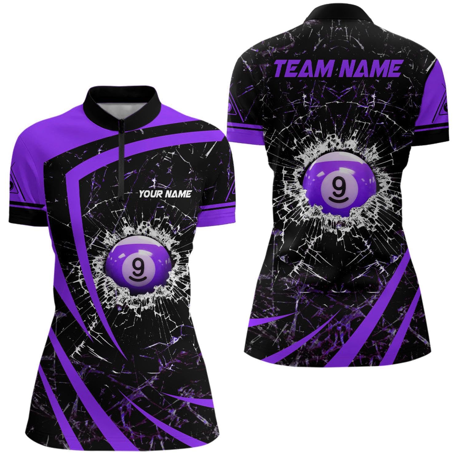 Personalized Yellow Glass Break 9 Ball Billiard 3D Quarter Zip Shirts for Women 9 Ball Pool Jerseys V0972