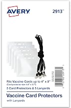 Avery CDC Vaccine Card Holders and Lanyards, 4" x 3", Landscape, 5 Prepunched ID Card Holders and Lanyards (02913)