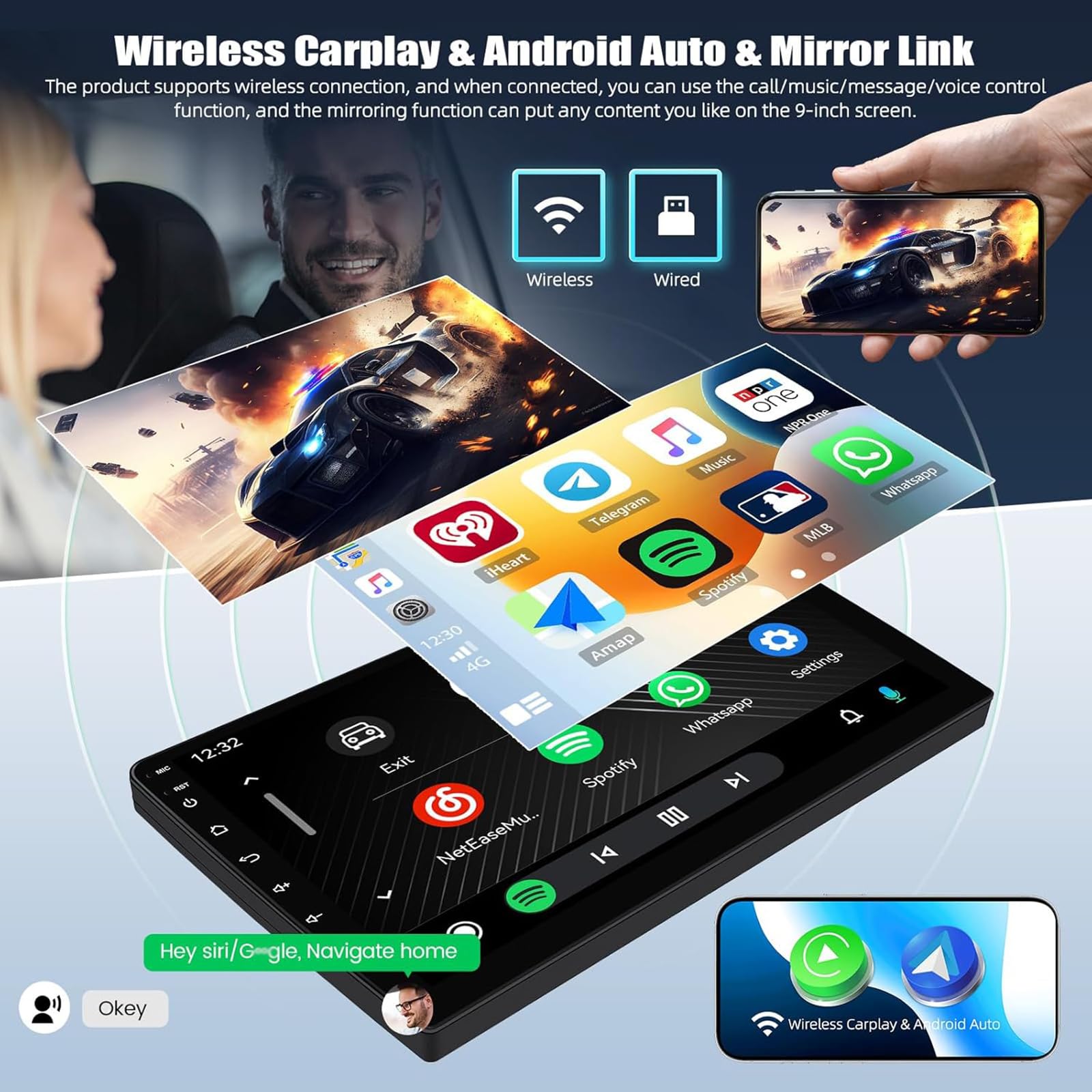 Radio Estéreo para Coche para O-pel Grandland X Crossland X 2016-2020, IPS de 9 Pulgadas Compatible con CarPlay Android Auto Navegación GPS Controles en el Volante y Cámara de Visión(Size:4Core 2+32G)