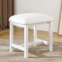 WBKATN White Vanity Stool: Cute Cushioned Makeup Chair, Compact 18" Seat for Bedroom, Bathroom, Entryway - 250lb Durable Support