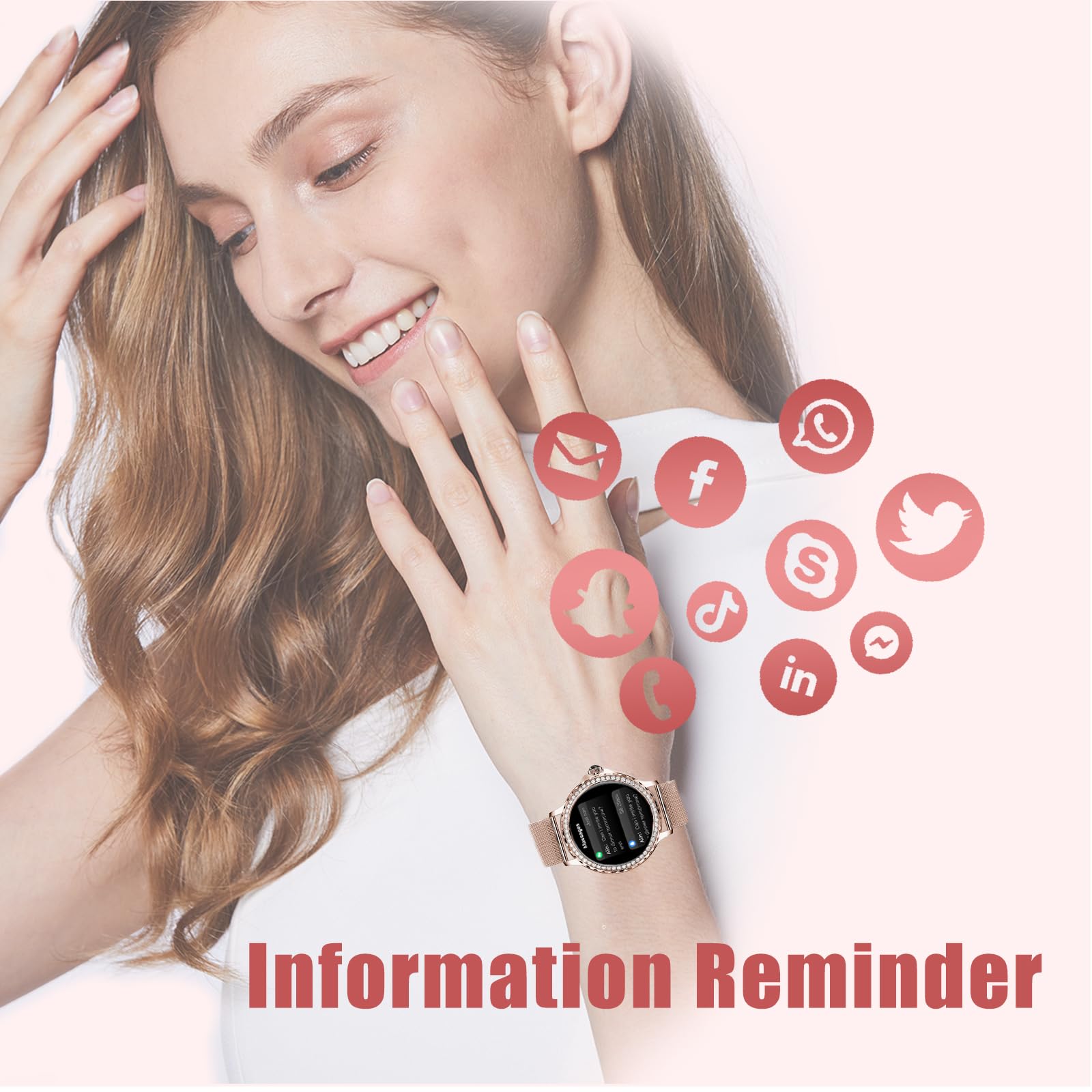 SoPrii Smartwatch Donna Chiamata Bluetooth e Risposta Vivavoce, Smart Watch da 1,3'' con 2 Cinturini, Orologio Fitness IP68 con Cardiofrequenzimetro, SpO2,Notifiche Messaggi per iOS Android (Rosa)