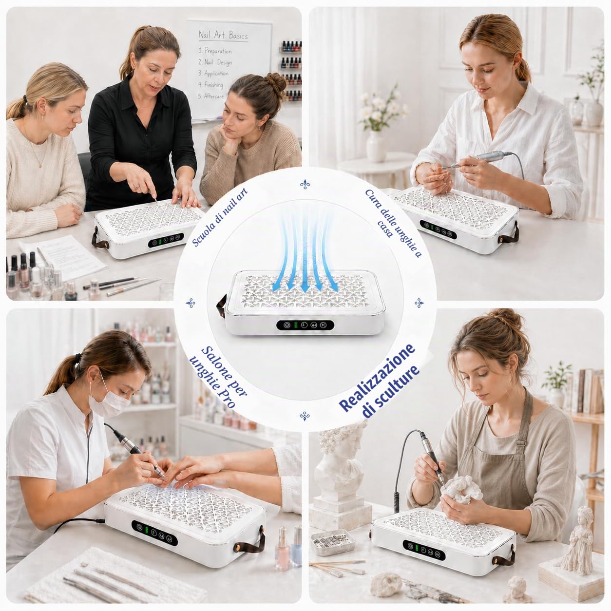 Aspiratore di Polvere per Unghie 72W, Aspiratore Unghie Professionale 9000RPM con Carta da Filtro, Doppia Potenza di aspirazione, Fresa per unghie, 3 Velocità per manicure, salone di unghie