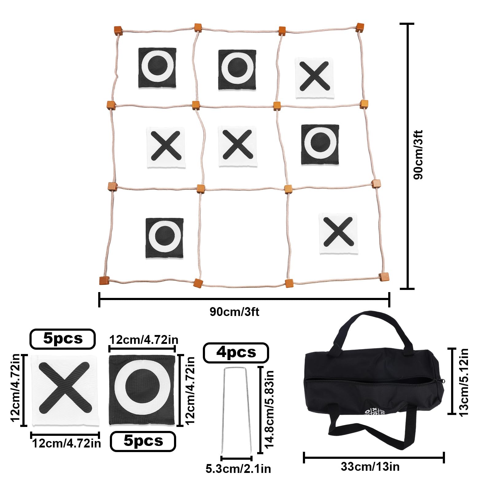 Jeu de Morpion Géant d'Extérieur 90x90cm Lancer Sacs Haricots pour Enfants Adultes