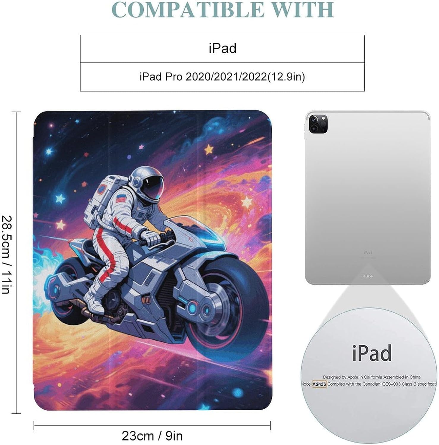 Space Astronaut 12.9 in Trifold for iPad Case with Pencil Holder image 2