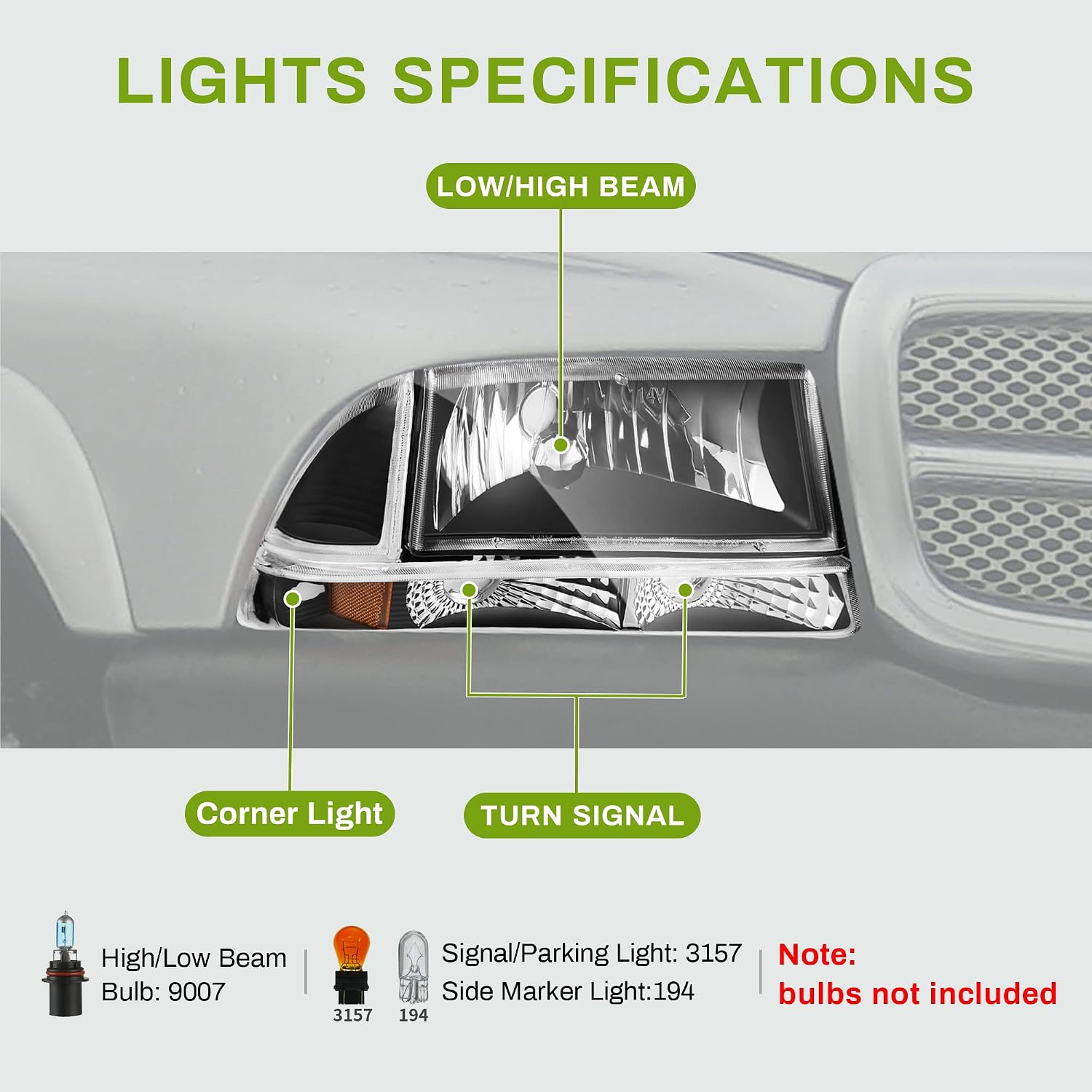 AUTOSAVER88 Headlight Assembly Compatible with 1997-2004 Dodge Dakota 98-03 Dodge Durango Headlamp