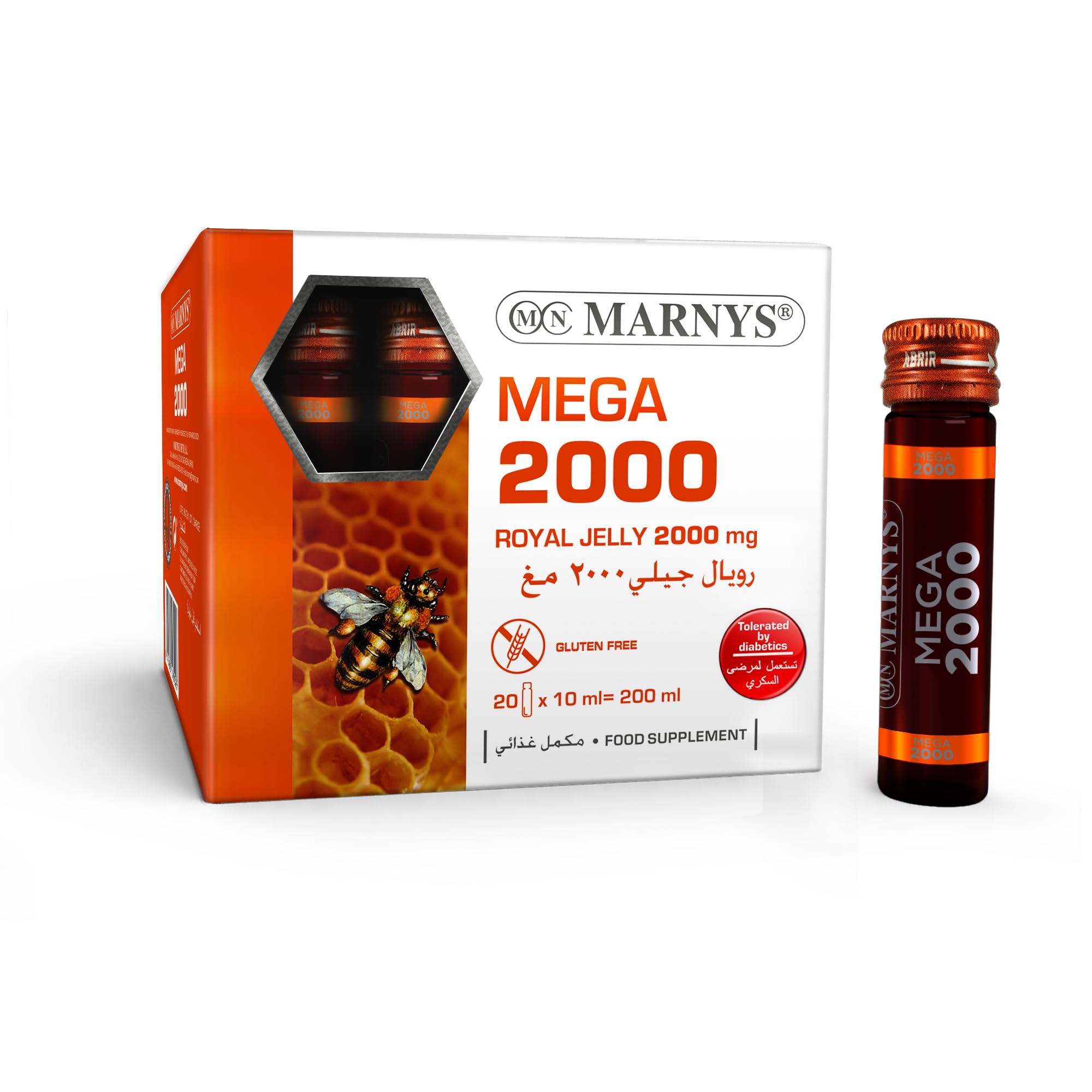MARNYS Mega 2000 Royal Jelly Drinkable Vials, Pack of 20, High-Strength 2000mg Fresh Royal Jelly Food Supplement Traditionally Valued for Energy, Vitality & Everyday Wellbeing