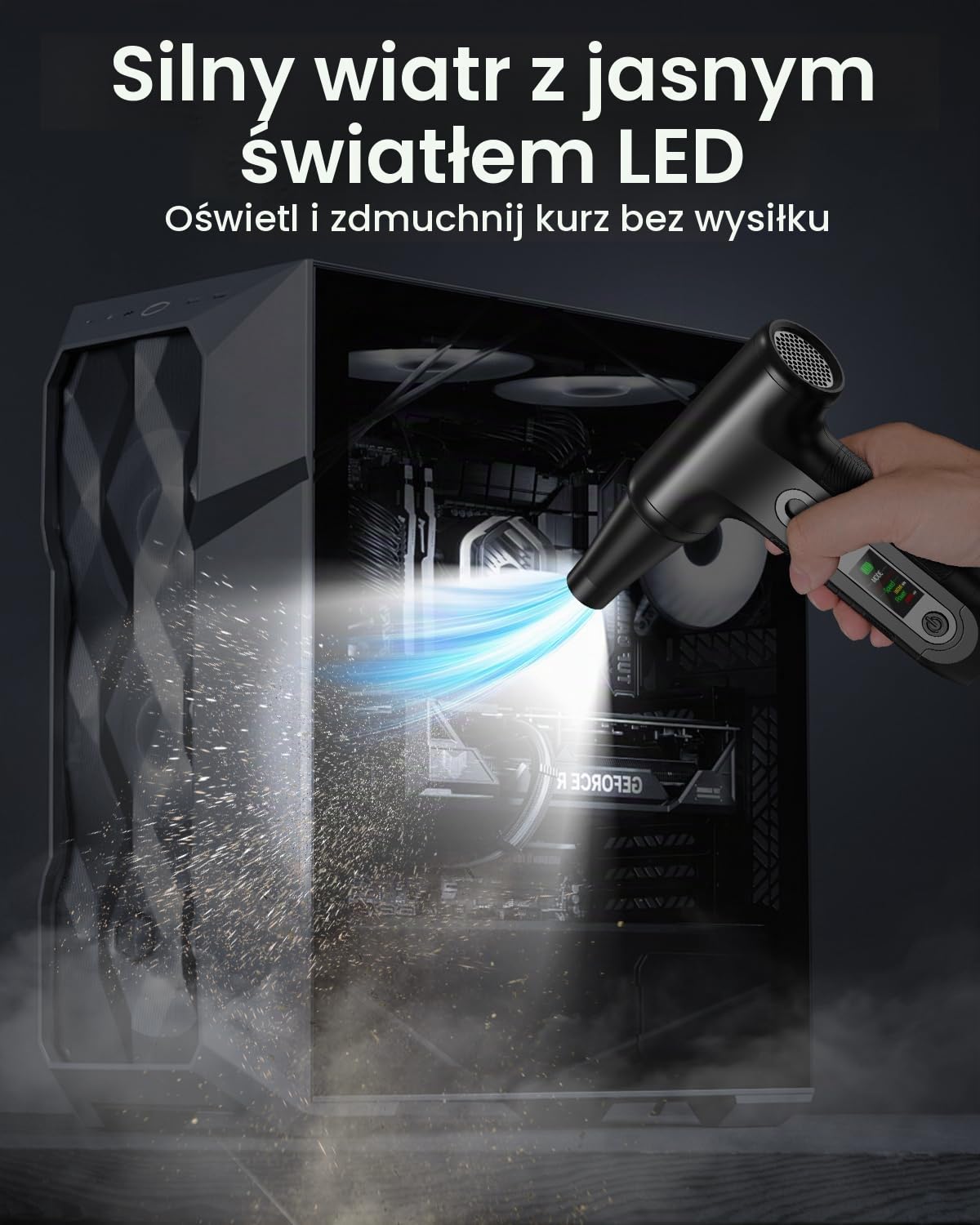 Elektryczna dmuchawa do kurzu 20 0000 obr./min z wyświetlaczem HD – Air Duster mini dmuchawa do czyszczenia komputera ze światłem LED, sprężone powietrze do klawiatury, elektroniki, dmuchawy