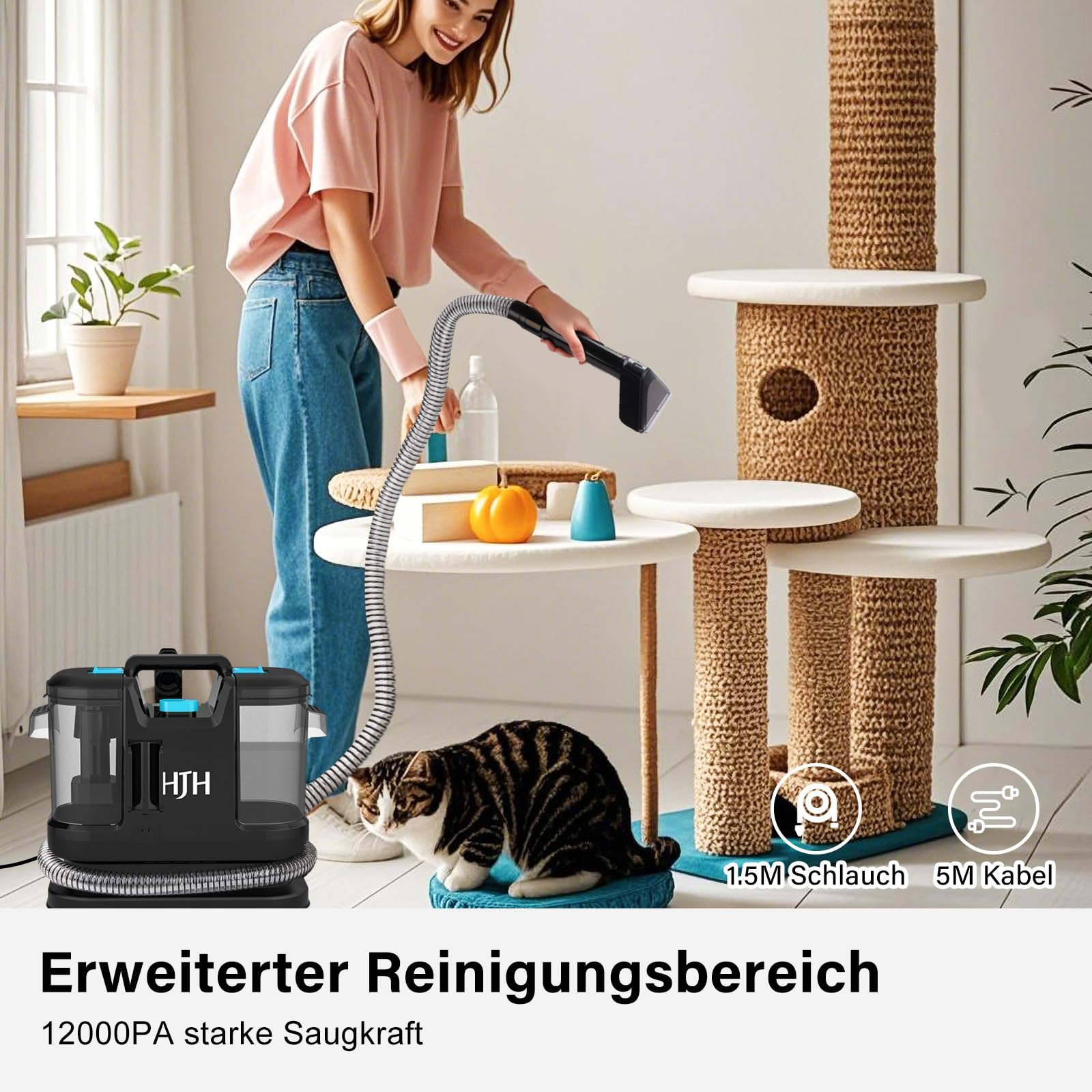 Polsterreiniger Gerät Nassauger, 450W 12kPa Teppichreiniger Waschsauger, Nasssauger Polsterreiniger, Kompakter Teppichreiniger und Textilreiniger – Waschsauger für Teppich, Polster Autositze & Sofa