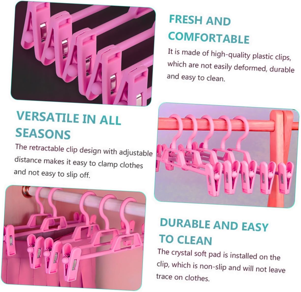 Adjustable Plastic Pants Hangers Clips for Adults, 35x14.5cm Pink, 10pcs Clothes Clips for Wardrobe and Laundry Drying Rack