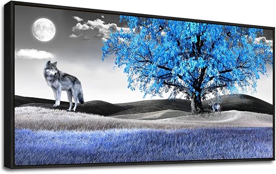 Framed Canvas Wall Art For Living Room Family Wall Decorations For Bedroom Modern Office Wall Decor Paintings Blue Tree Landscape Pictures Artwork Canvas Art Prints Home Decor Black Frame 20 X 40