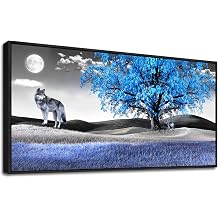 Framed Canvas Wall Art For Living Room Family Wall Decorations For Bedroom Modern Office Wall Decor Paintings Blue Tree Landscape Pictures Artwork Canvas Art Prints Home Decor Black Frame 20" X 40"