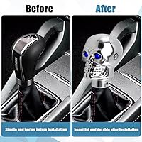 Vista 6 de ASUBHA Pomo de palanca de cambios de calavera, cabeza de palanca de cambios personalizada con decoración LED ajustable de doble ojal, cabeza