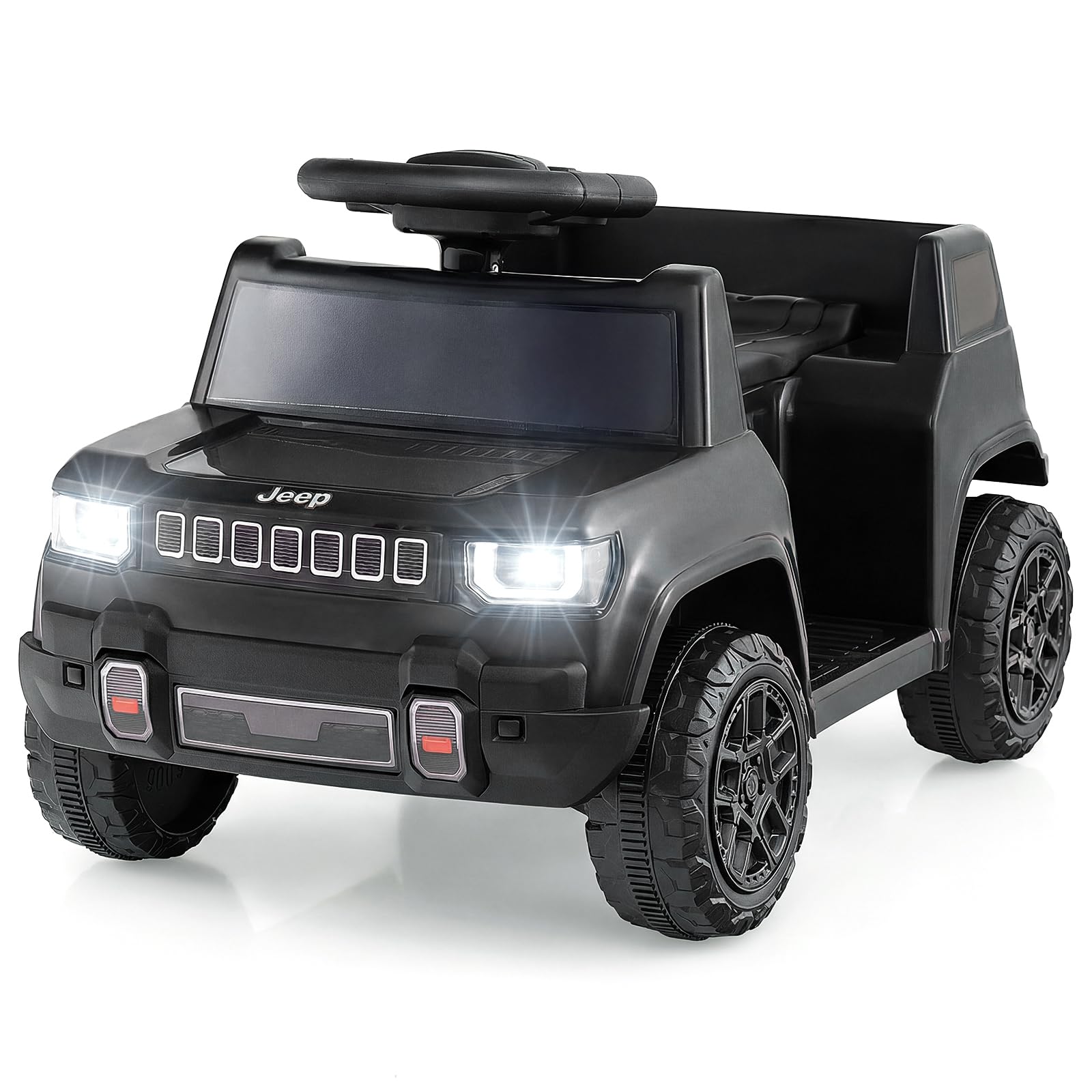 COSTWAY 12V Kids Ride on Car, Licensed Jeep Electric Vehicle with LED Lights, Music, Horn & Wireless Connection, Battery Powered Ride on Toy for 18-96 Months Boys Girls (Black)