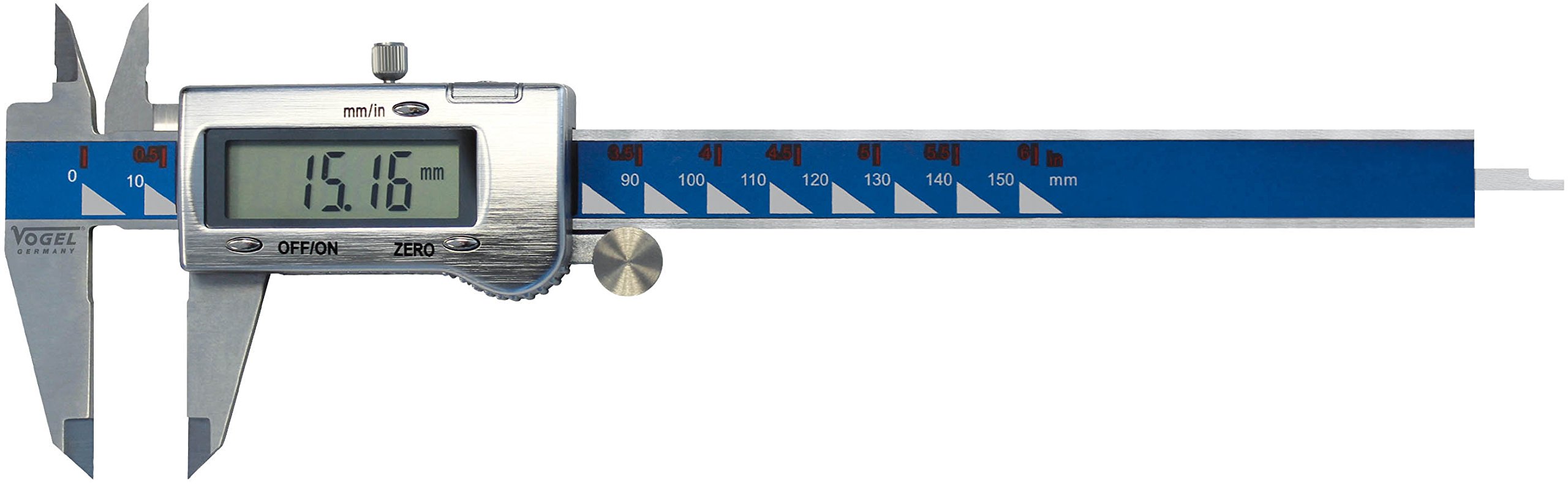 Vogel Germany elektrischer Digital Messschieber (Messbereich 150 mm / 6 Inch, große LCD-Anzeige, Metallgehäuse-Abdeckung, Metallknöpfe) 202040-3