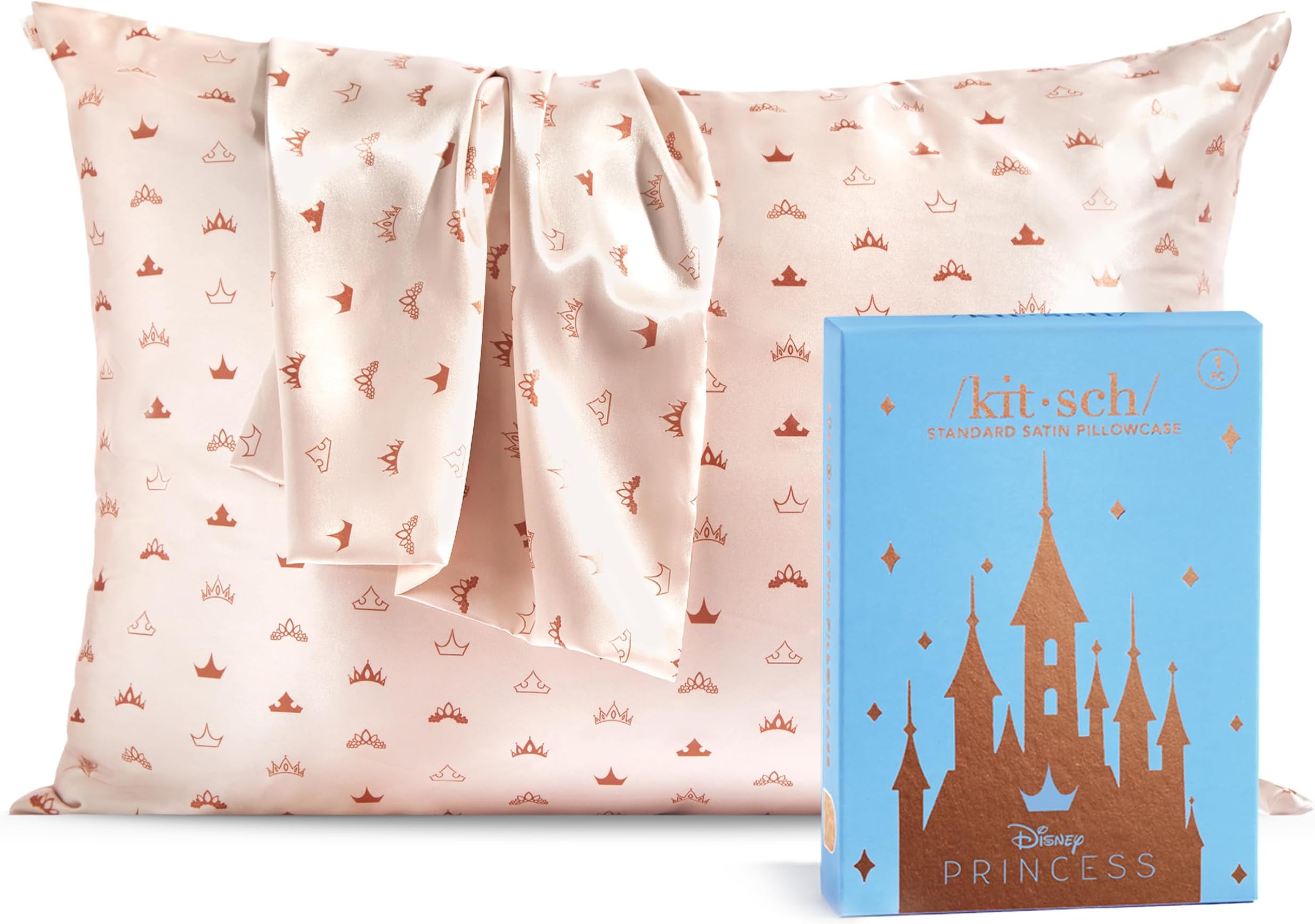 Disney x Kitsch Satin Pillowcase - Softer Than Silk, Cooling, Zipper Closure | Standard Size - Desert Crown, 1 Pack