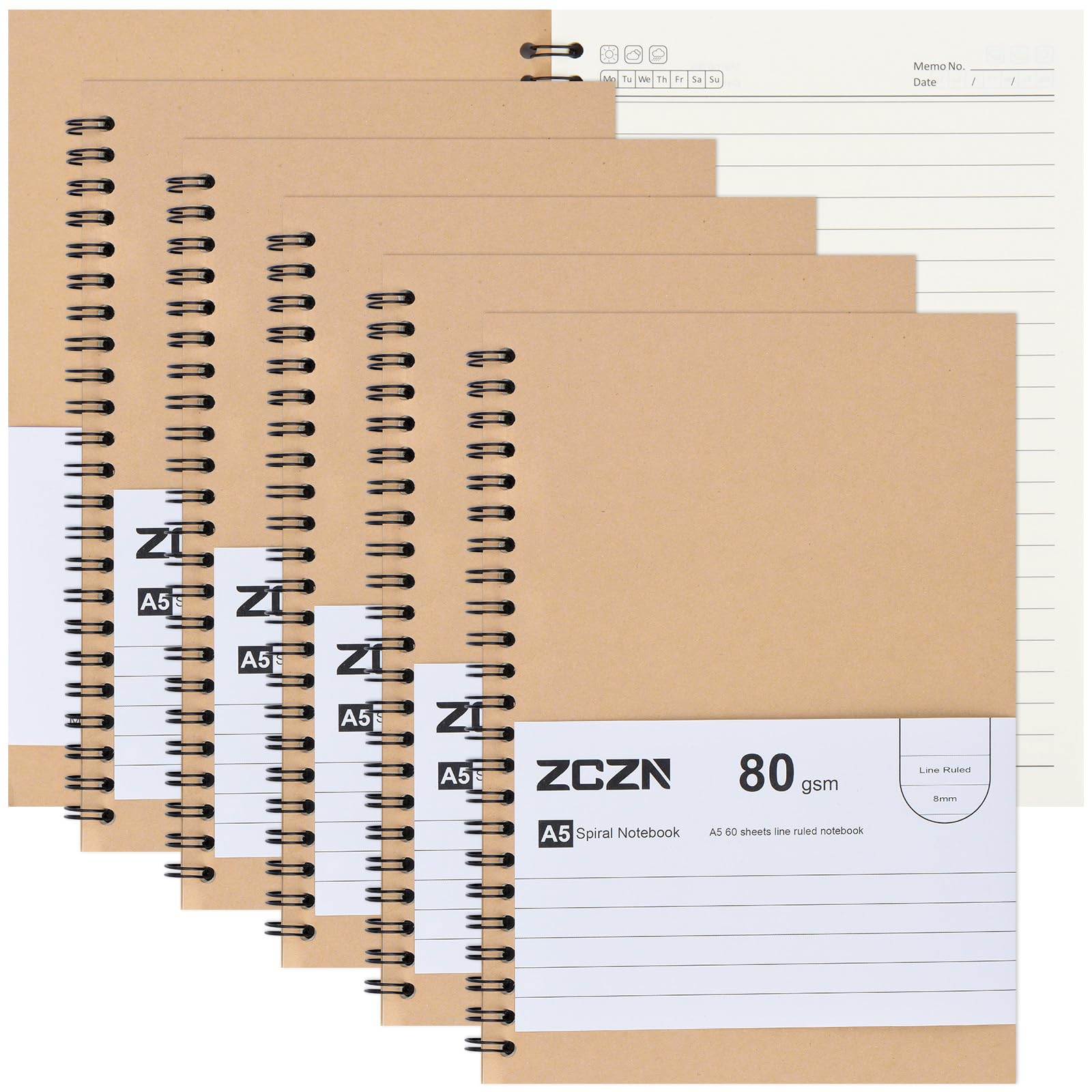 ZCZN A5 Lined Notebook, 6 Pack Spiral Notebook for School, Study, Office Use, 120 Pages/60 SheetsThe Forest Stewardship Council