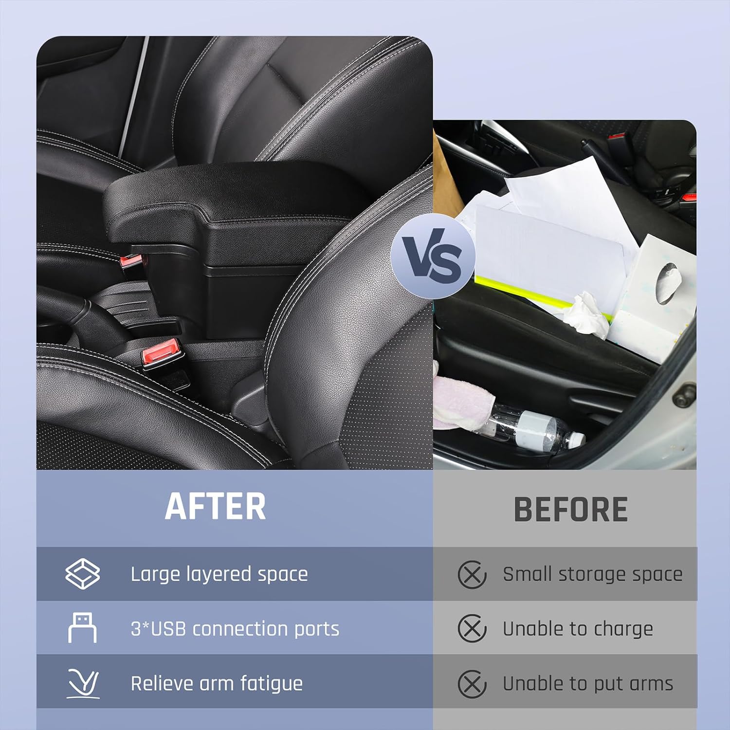 YJYWZH Car Armrest Storage Box for Toyota Hilux Center Storage Box Organizer Interior Hand Centre Consoles with 3 USB Port Arm Rest Double-Layer Accessories