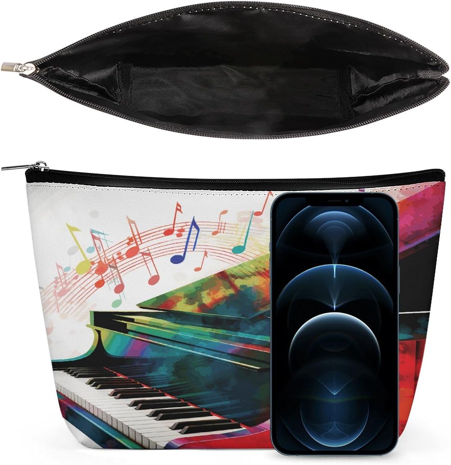 Cosmetic Bag for Women Colorful Piano Keyboard Music Print Makeup Bag PU Leather Makeup Pouch Aesthetic Travel Toiletry Bags Portable Compact Makeup Zipper Pouch for Daily Essentials image 3