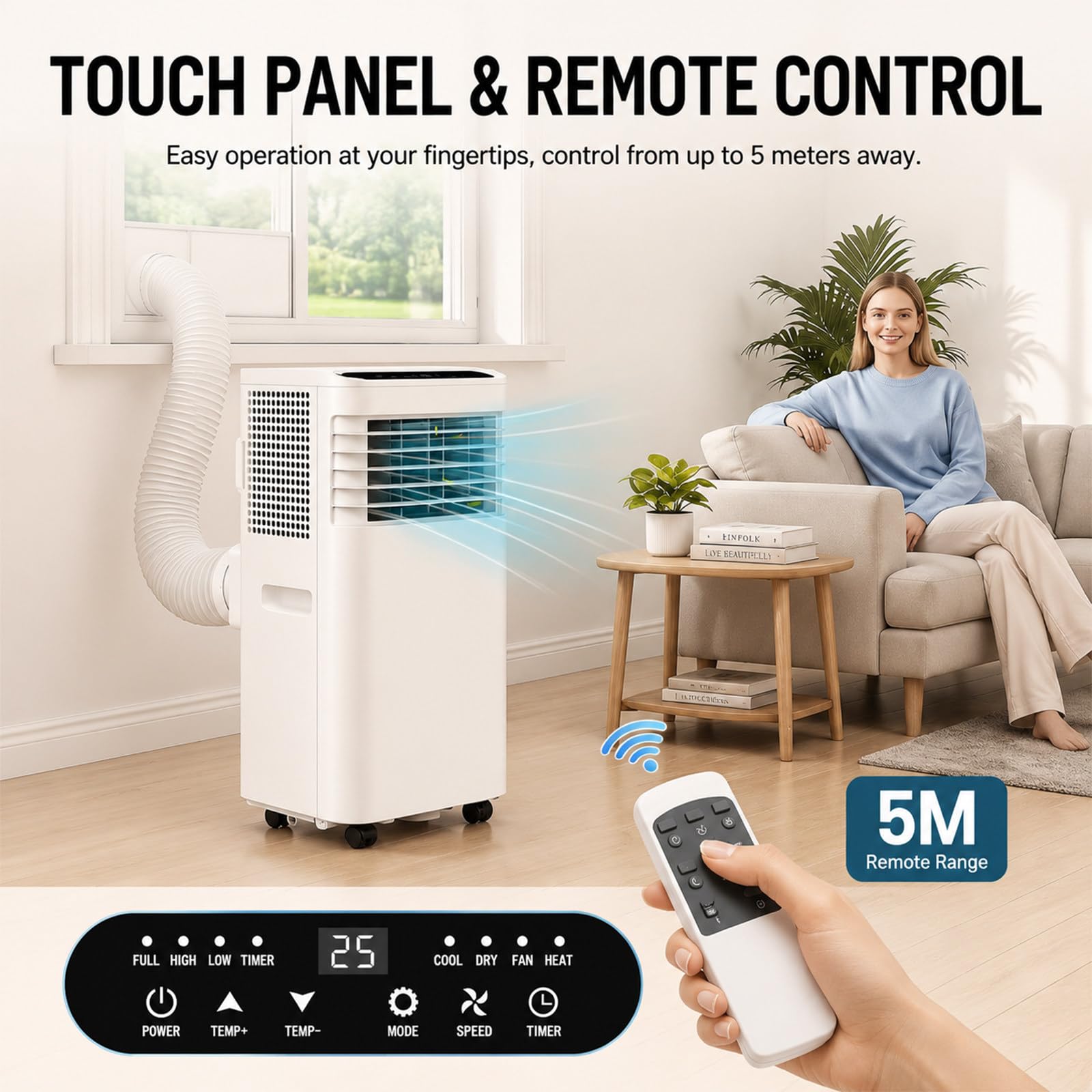 Klimatyzator Mobilny 7000 BTU do 15 m² | Przenośna Klimatyzacja Domowa 220 V do Kampera, Chłodzenie / Osuszanie / Wentylator / Timer 1-24h, łatwa Instalacja