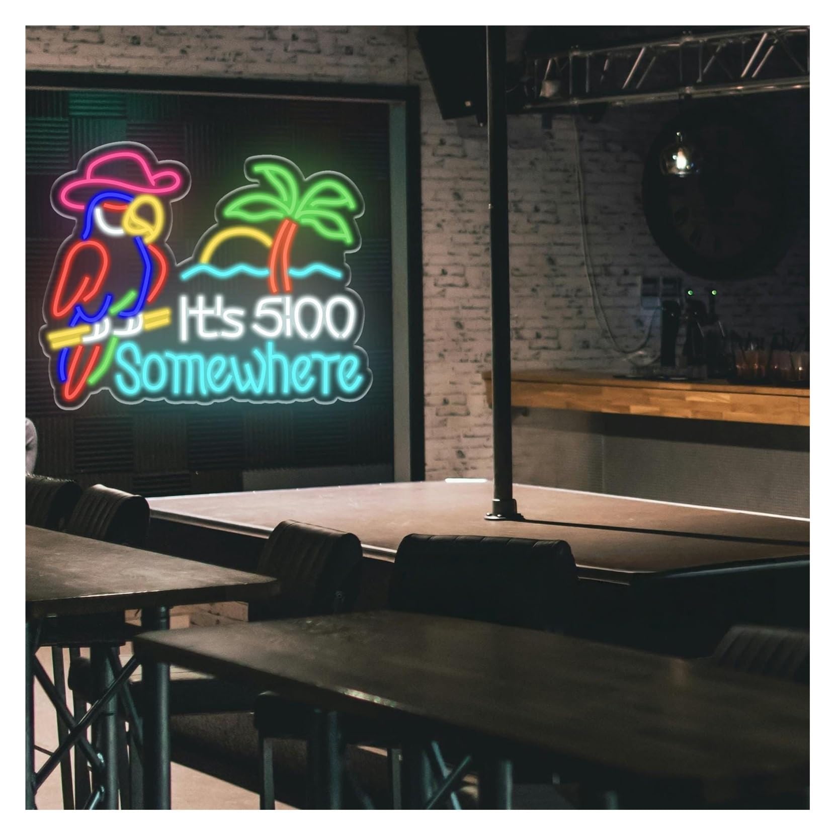 RONGCH Hanging Art Signs 5 O'Clock Somewhere Parrot Neon Sign,Suitable for Beach Bar Wall Decor with Dimmable 40cmx50cm(D)