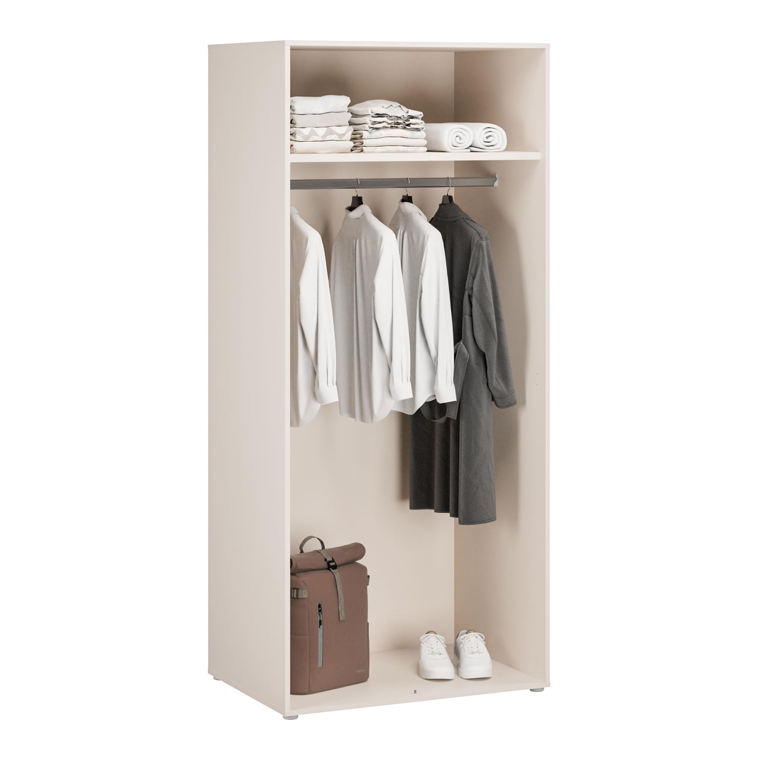 Forte LISSON Kleiderschrank 80 90, modern-minimalistischer Schrank, 2 Drehtüren, Einlegeboden und Kleiderstange, Holzwerkstoff, Kaschmir Beige, 86,2 cm breit x 193,7 cm hoch x 60,2 cm tief