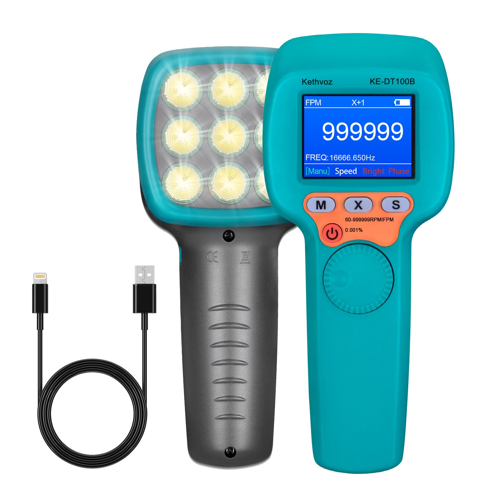 Stroboscopio manuale, Kethvoz, contagiri digitale a LED, 1500LUX, misurazione senza contatto, per macchine da stampa HVAC