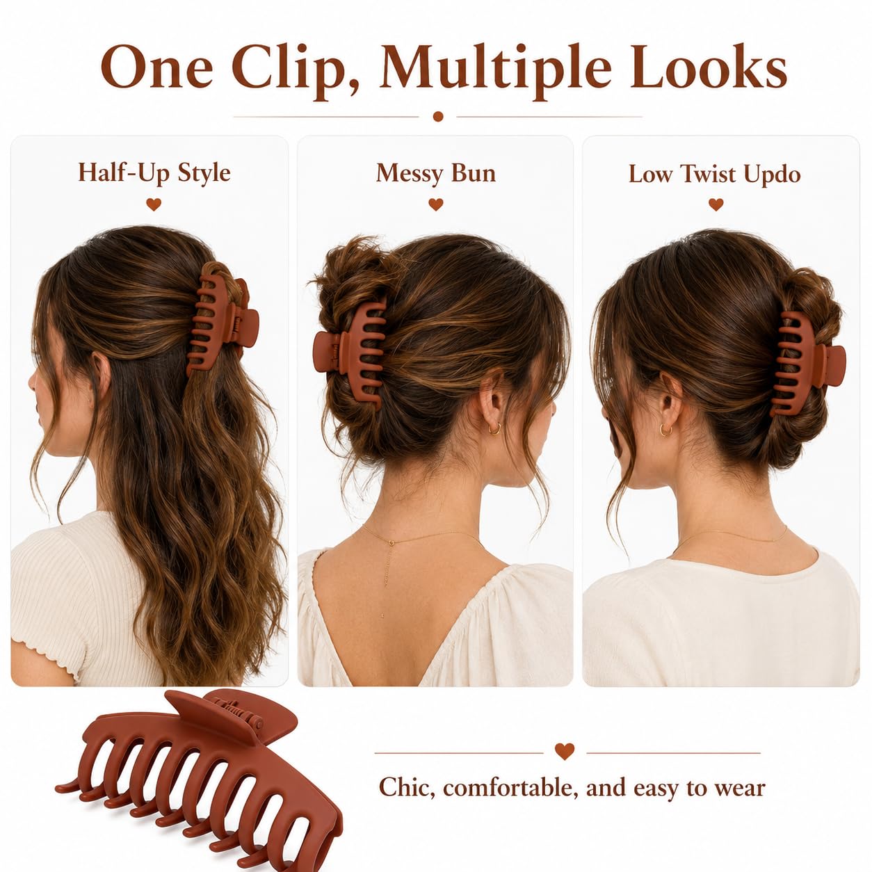 1-Pack Jumbo Hair Claw Clips for Women – Large Matte Non-Slip Hair Clips for Thick, Thin, Curly & Long Hair, Strong Hold Hair Accessories for Styling, Updos, Everyday Use