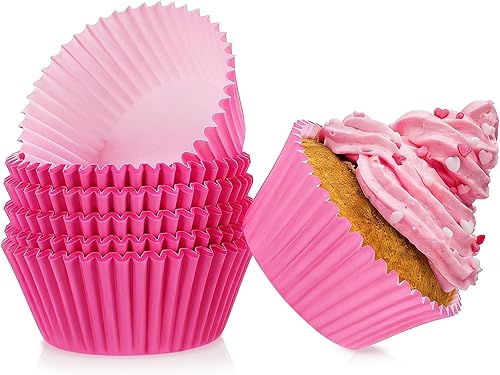 Vasos para hornear rosados, 100 forros de papel para cupcakes, envoltorios antiadherentes para magdalenas, soportes para tazas de hornear