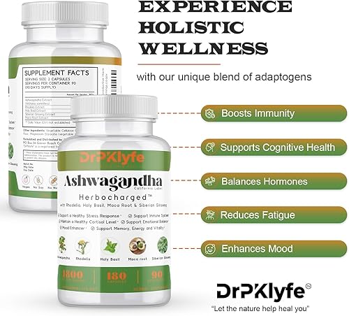 Miniatura 4 de Ashwagandha Complex 5-1 Mezcla con suplemento de Rhodiola Rosea, raíz de maca, albahaca sagrada, ginseng siberiano para aliviar el estrés,