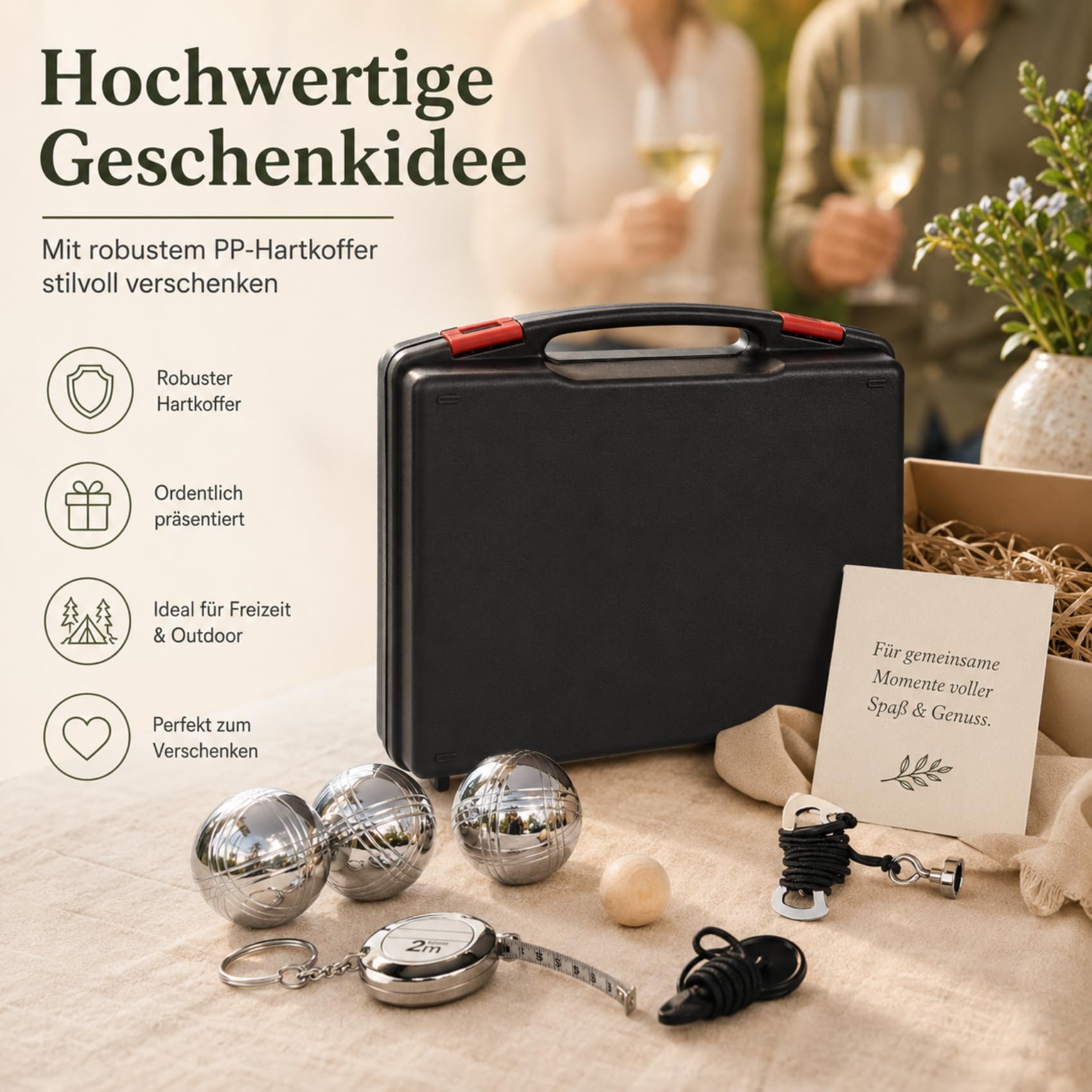 Personalisierte Boule Kugeln mit Gravur, 6er Petanque/Boccia Set mit Wunschtext & Logo, Individuelles Outdoor Geschenk für Männer, Papa, Camper & Boule Fans, Serie B