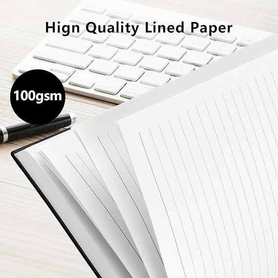 B5 Notebook Lined, 320 Pages Large B5 Note Book Notepad, 100gsm Thick Lined Paper, Hardcover Leather College Ruled Journal Notebook for Men Work Writing, Inner Pocket, 19 x 25 cm-Black