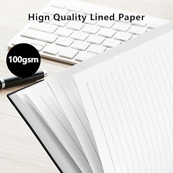 B5 Notebook Lined, 320 Pages Large B5 Note Book Notepad, 100gsm Thick Lined Paper, Hardcover Leather College Ruled Journal Notebook for Men Work Writing, Inner Pocket, 19 x 25 cm-Black