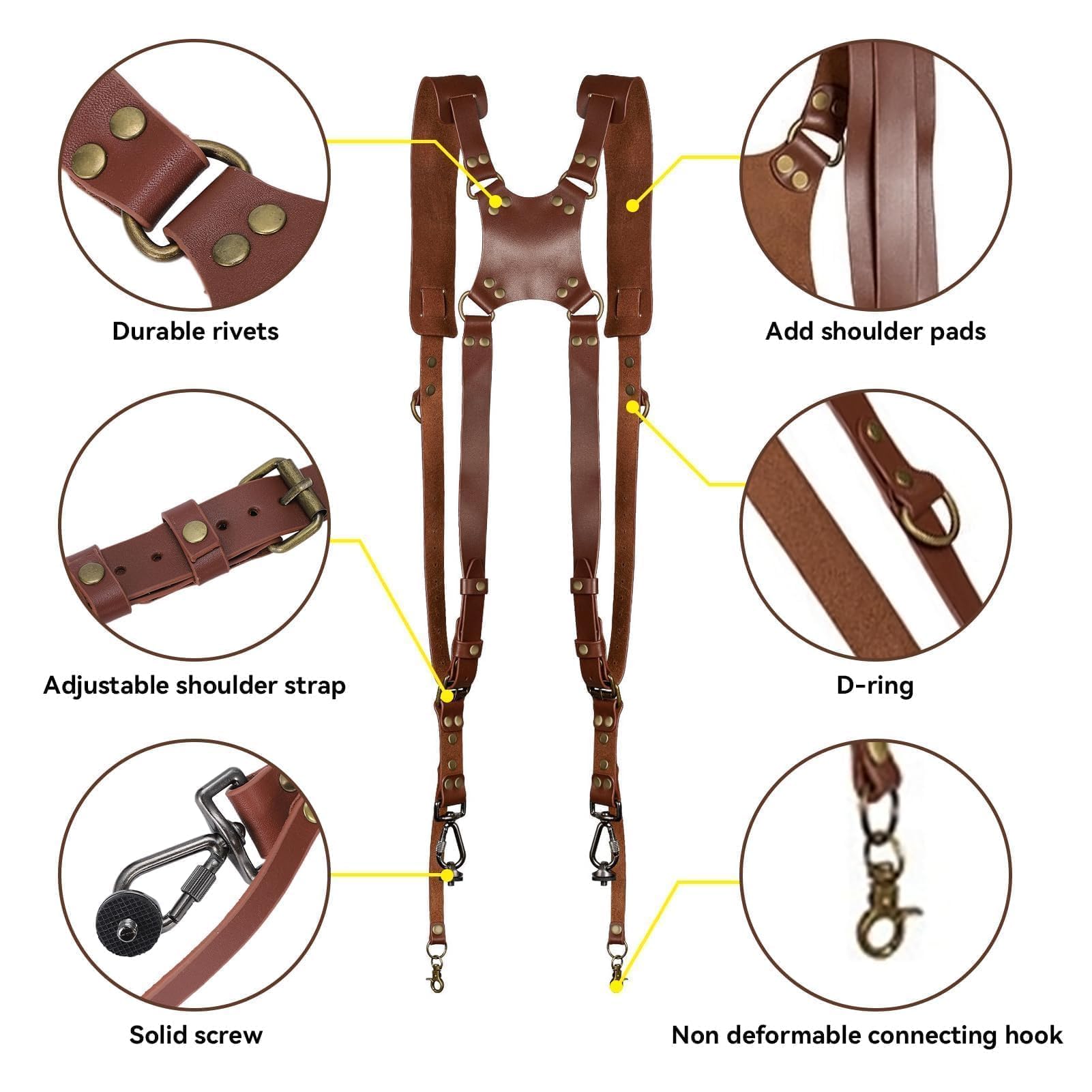 HERCHR Kameragurt für Zwei Kameras, Dual-Schulter-Lederriemen, Vintage Multi Gear-Kameragurt für DSLR/SLR-Universal-Gurt für Frauen/Männer(braun)
