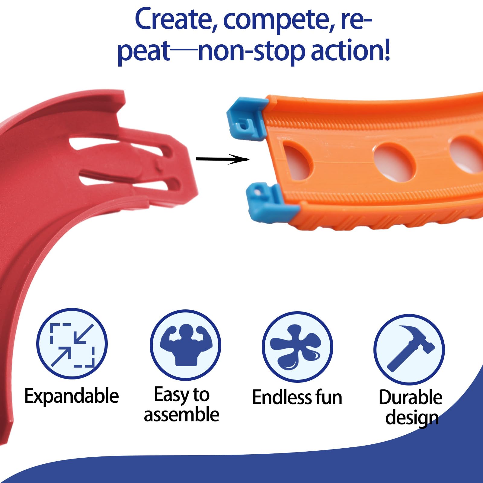 6pcs Piste Virage pour Hot Wheels, Connecteur Rail Incurvés à 90 Degrés en ABS de Qualité Supérieure Composants de Circuit pour Voiture Jouet Compatibles avec Hot Wheels (Rouge)