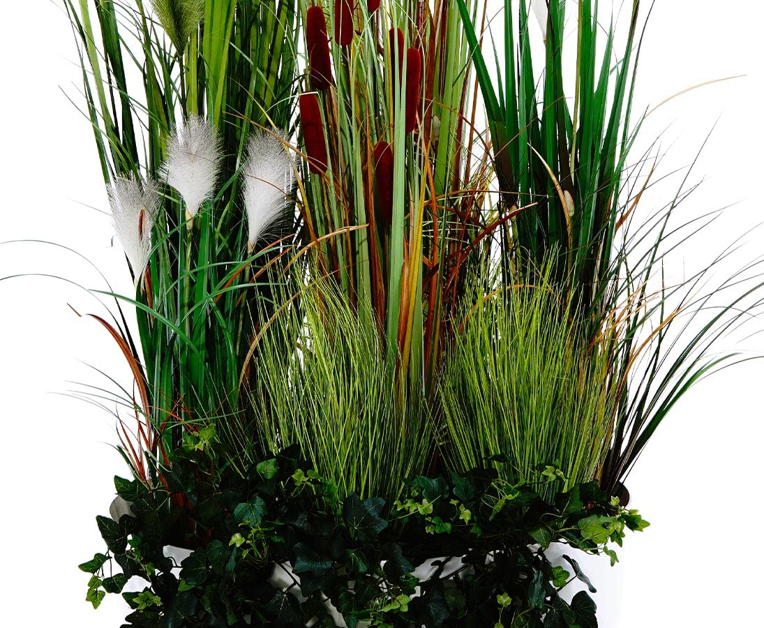 6 separadores de plantas artificiales, 230 x 80 cm, arreglo de hierba, moderno, verde oscuro, poliéster/PVC, separador decorativo de habitaciones con macetero, para oficina y locales comerciales