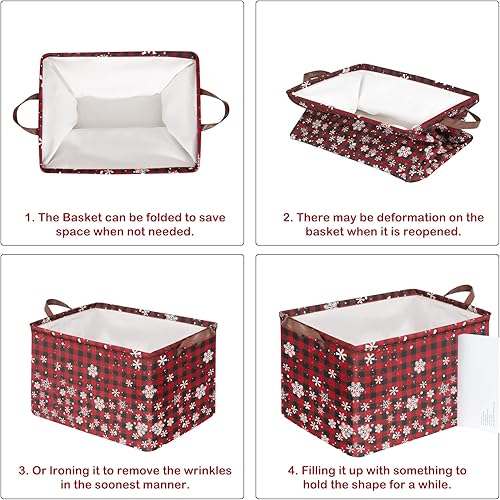 Miniatura 3 de Cesta de almacenamiento de búfalo de nieve de Navidad, plegable, con asas de cuero, impermeable, caja de almacenamiento de lona para armario,