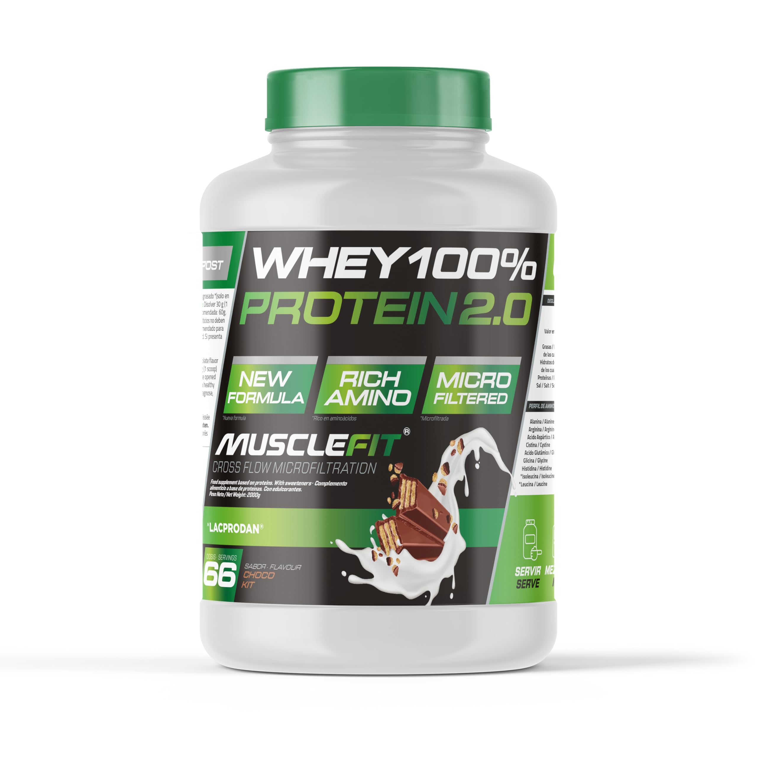 MuscleFit WHEY 100% Protein | 2kg de Proteína de Suero |Sabor ChocoKit | Ayuda al Crecimiento de Músculo | Pack 2