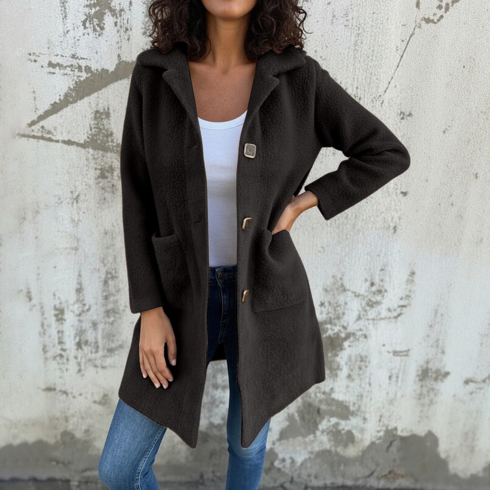 Giacca Donna Invernale Trench Lungo con Petto a Cappotto, Taglie Forti, con Revers e Tasche, per Abbigliamento Casual Autunnale e Invernale Università