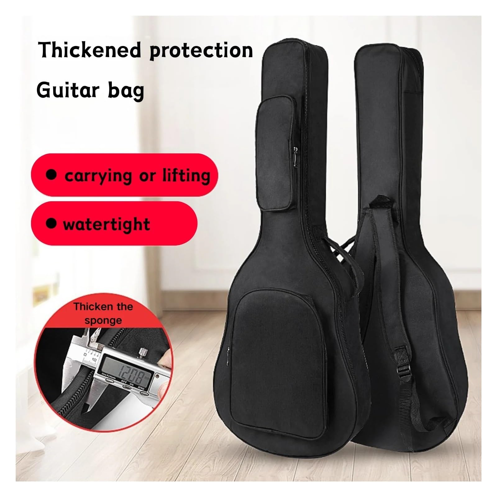 Torba na gitarę 41 cali, akustyczna, elektryczna, wyściełana, wodoodporny, regulowany pasek, osłona przeciwpyłowa, czarna