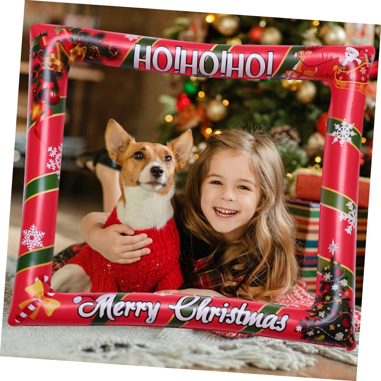 PRETYZOOM 3 STK Aufblasbare Fotorahmen-fotorequisiten Weihnachts-Selfie-Requisiten Weihnachtsmann Weihnachts-Selfie-fotorahmen Urlaub Fotoautomat Requisiten Weihnachtsbedarf Rot Das Haustier