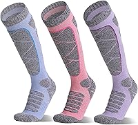 Tlingsd 3 Pairs Merino Wool Thermal Ski Socks Men Women - Thick Knee High Winter Warm Socks for Skiing Snowboarding