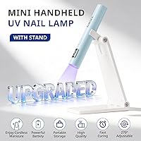 Vista 2 de AIRSEE Mini Handheld UV Light with Storage Bag & Stand,Cordless and Portable Nail Lamps,2 Timers & LCD Display for Fast Cure All Soft Gels, Blue